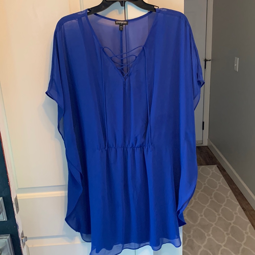 Express Flutter Sleeve Chiffon Overlay Dress - image 1